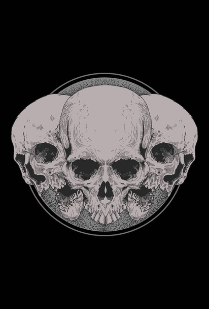 Skull with moon artwork detail illustration - Vector, imagen