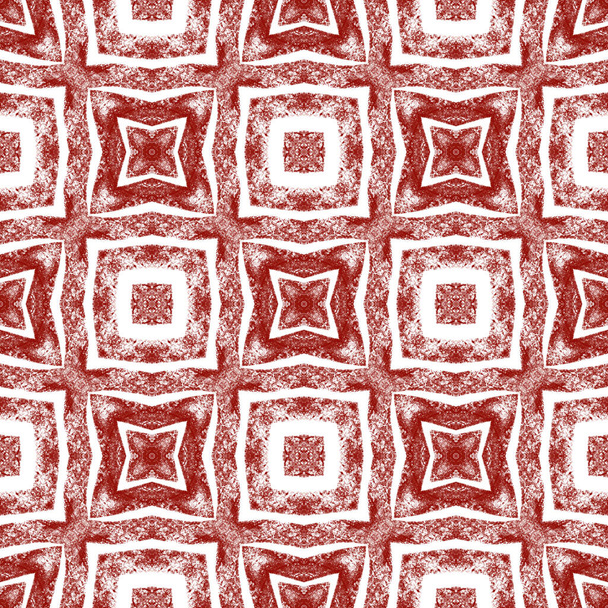 Ethnic hand painted pattern. Wine red symmetrical kaleidoscope background. Textile ready pretty print, swimwear fabric, wallpaper, wrapping. Summer dress ethnic hand painted tile. - 写真・画像