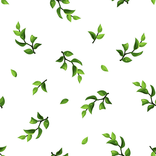 Floral pattern with green branches with leaves on a white background. Vector floral print - Vector, imagen