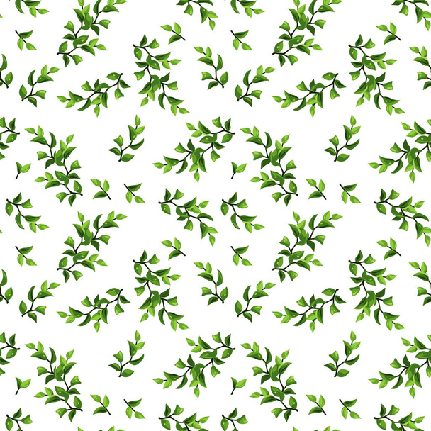 Seamless floral pattern with small green leaves on a white background. Vector floral print - Вектор, зображення