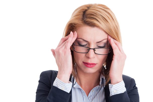 Zbliżenie kobiety biznesu o ból głowy - Zdjęcie, obraz