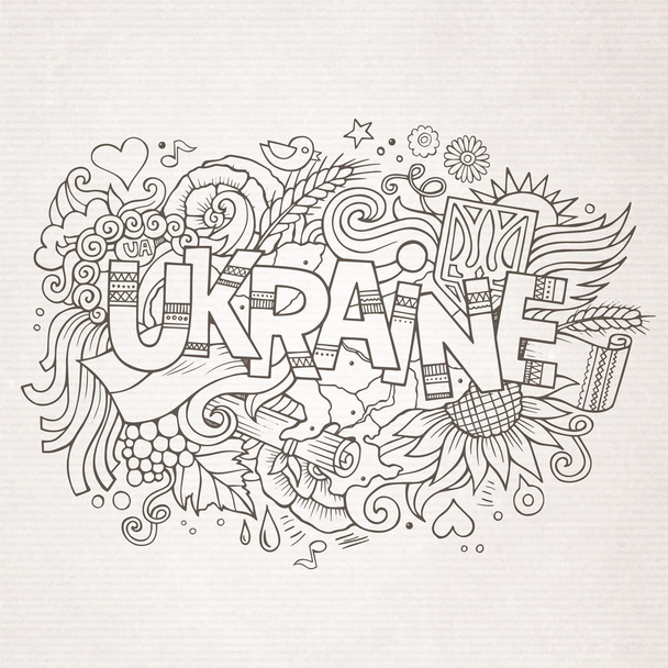 Ukraina strony napis i doodles elementów - Wektor, obraz