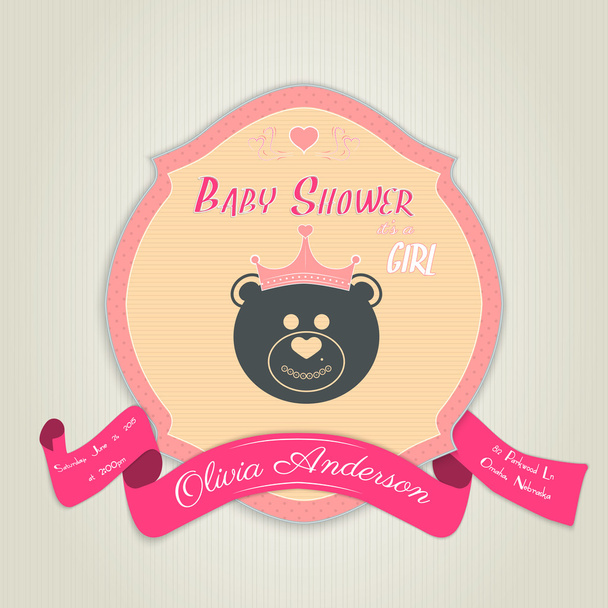 Baby shower invitation with teddy bear toy - Vector, Image