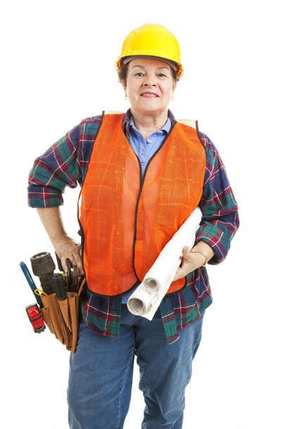 Female Construction Contractor with Blueprints - Foto, Imagem
