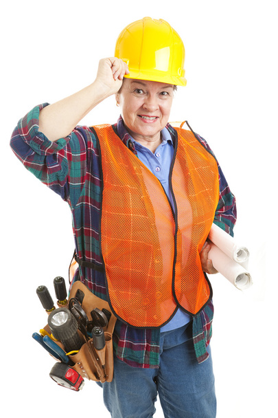 Kohtelias nainen rakennusalan työntekijä
 - Valokuva, kuva