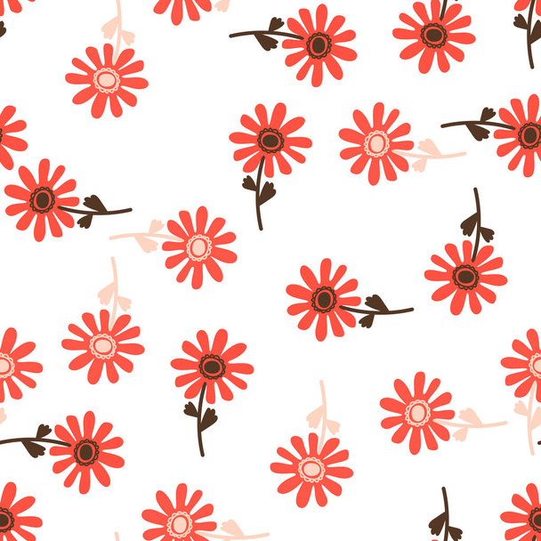 Naivní květinový vzor. Roztomilé květinové nekonečné pozadí. Stylizovaný design pro textil, textil, obaly, obaly. Vektorová ilustrace - Vektor, obrázek