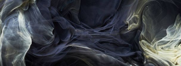 Dark black contrast liquid art background. Paint ink explosion, abstract clouds of smoke mock-up, watercolor underwater - Foto, Bild
