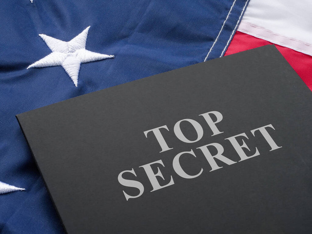 US flag and folder labeled Top Secret. - Fotografie, Obrázek