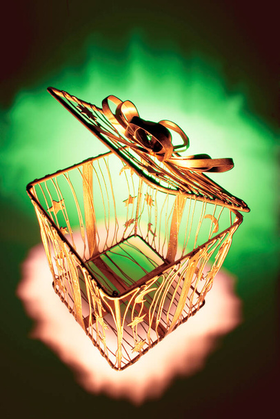 Metal Gift Box on Green Background - Photo, Image