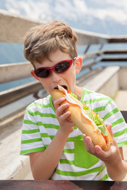 Boy eating sandwich - Fotoğraf, Görsel