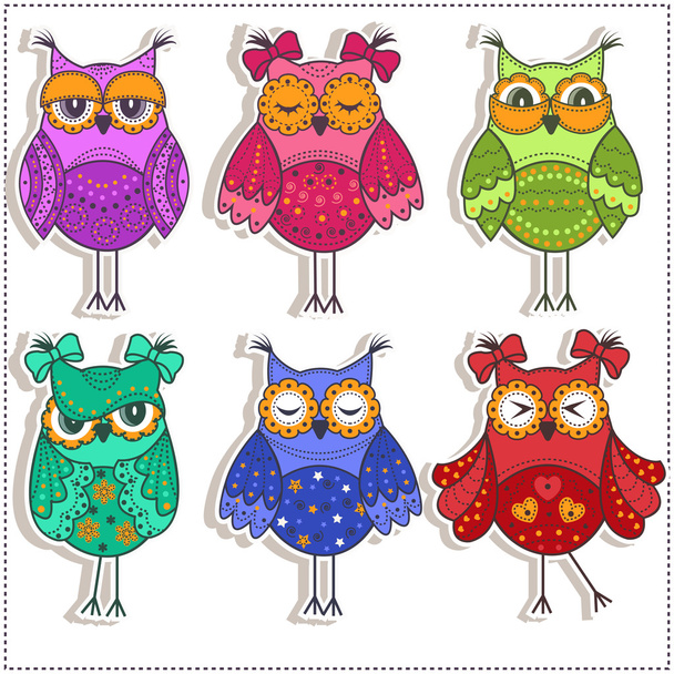 Set of multicolored, beautiful owls - Vektor, Bild