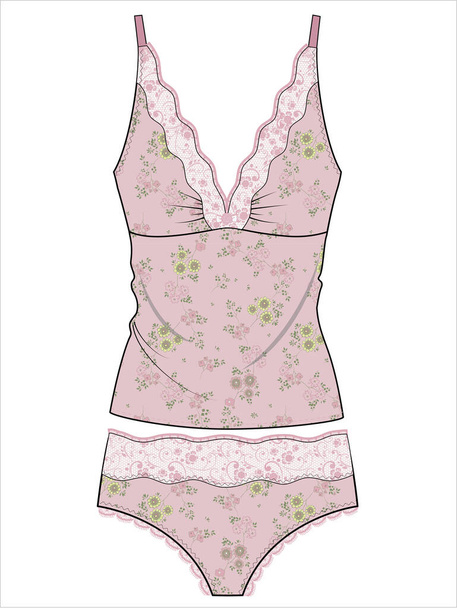 WOMENS CAMI AND PANTY LACY MATCHING NIGHTWEAR SET IN EDITABLE VECTOR FILE - Vektör, Görsel