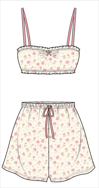 PINK FLORAL CAMI AND SHORTS MATCHING NIGHTWEAR SET FOR WOMEN IN EDITABLE VECTOR FILE  - Vetor, Imagem