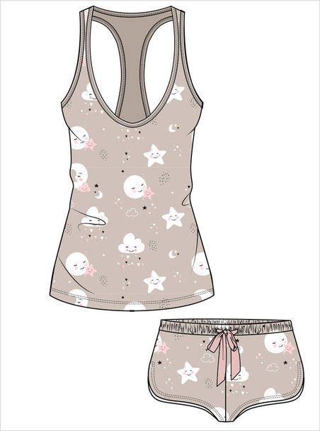 WOMENS TANK AND BOY SHORT MATCHING NIGHTWEAR SET IN EDITABLE VECTOR FILE - ベクター画像