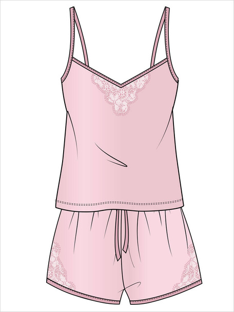 WOMENS CAMI AND PANTY LACY NIGHTWEAR SET IN EDITABLE VECTOR FILE - Wektor, obraz