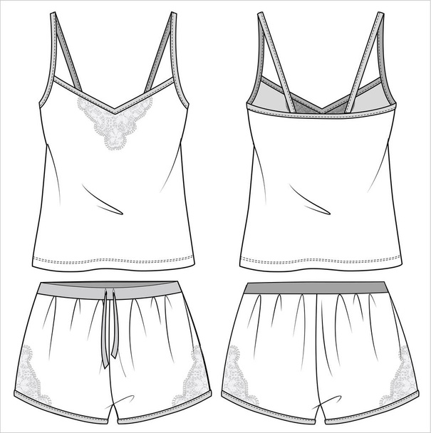WOMENS CAMI AND PANTY LACY NIGHTWEAR SET IN EDITABLE VECTOR FILE - Vector, Imagen