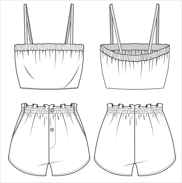 WOVEN TANK AND SHORTS NIGHTWEAR SET FOR WOMEN AND TEEN GIRLS IN EDITABLE VECTOR FILE - ベクター画像