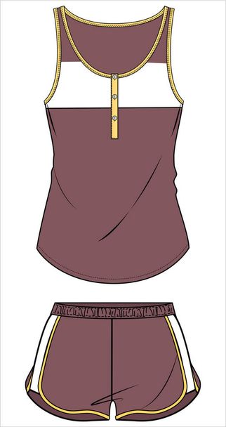 SPORTY CAMI AND SPORTY SHORTS MATCHING NIGHTWEAR SET FOR WOMEN AND TEEN GIRLS IN EDITABLE VECTOR FILE - Vector, Image