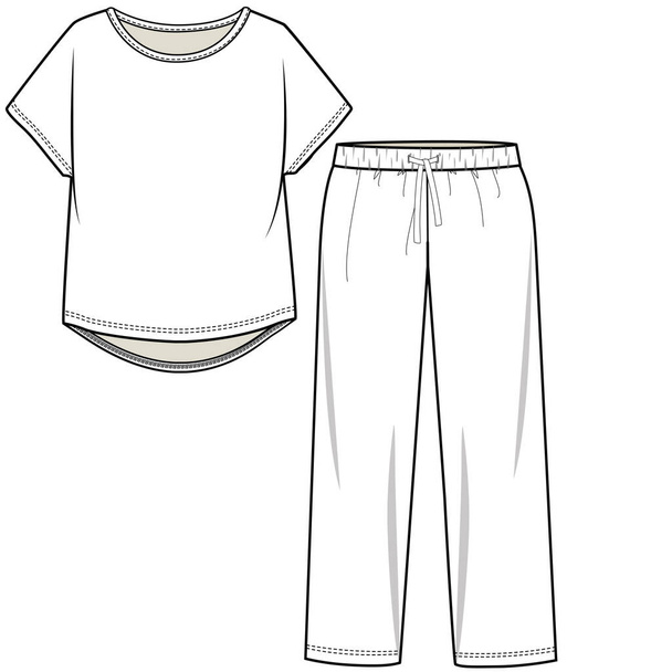 KIDS AND BABY TEE AND PAJAMA SET FLAT SKETCH VECTOR - Διάνυσμα, εικόνα