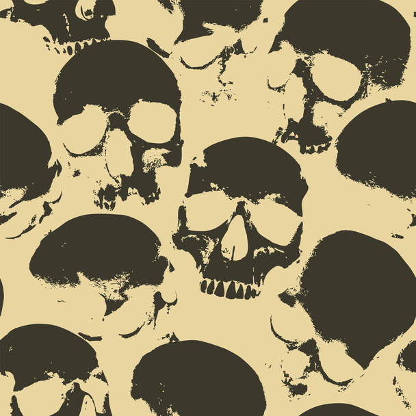 Seamless pattern with human skulls. Vector background with sinister smiling skulls in retro style. Graphic print for clothes, fabric, wallpaper, wrapping paper - Vector, imagen