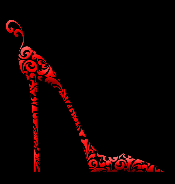 Chic Damask High Heeled Shoe red on black - Photo, Image