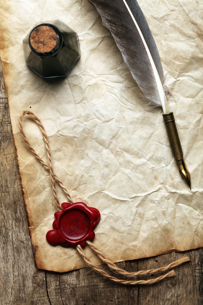 mum mühür, quill & mürekkep ile boş kağıt - Fotoğraf, Görsel
