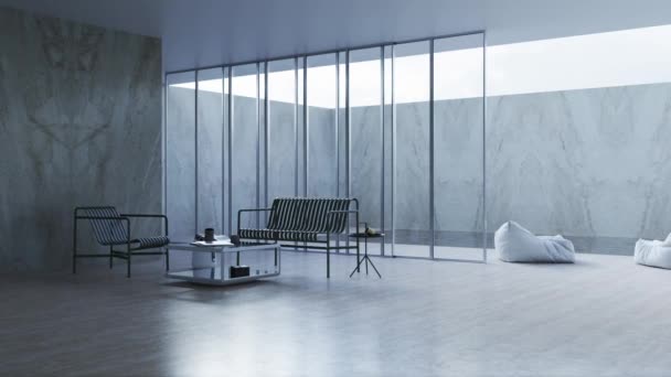 3D video representación de imágenes diseño interior contemporáneo de la sala de estar. Elegante interior del salón - Metraje, vídeo