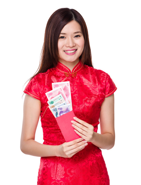 赤いドレスを着たアジア女性 - 写真・画像