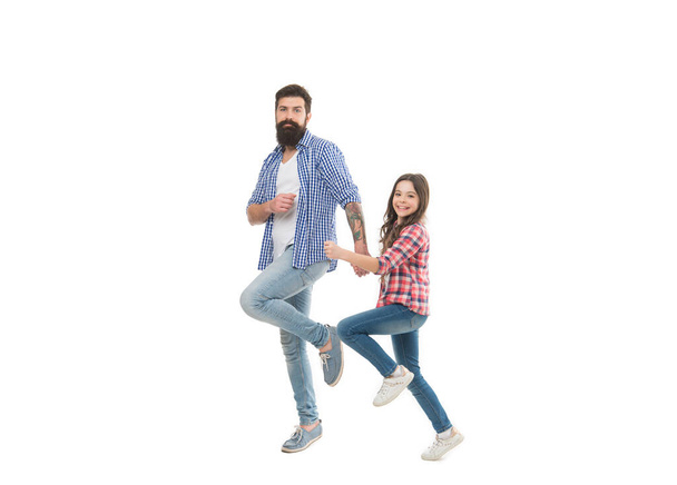 Trust your crazy ideas. Happy family enjoy studio photo shoot. Bearded man and small child share trust relations. Family trust and love. Family values. Care you can trust. - Photo, Image