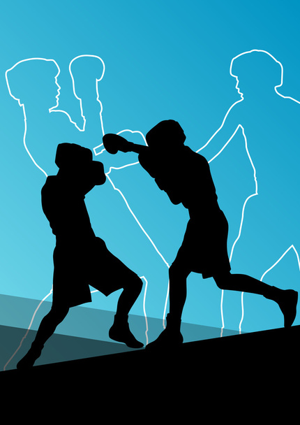 Boxe attivo giovani uomini box silhouette sportive backgroun astratto
 - Vettoriali, immagini
