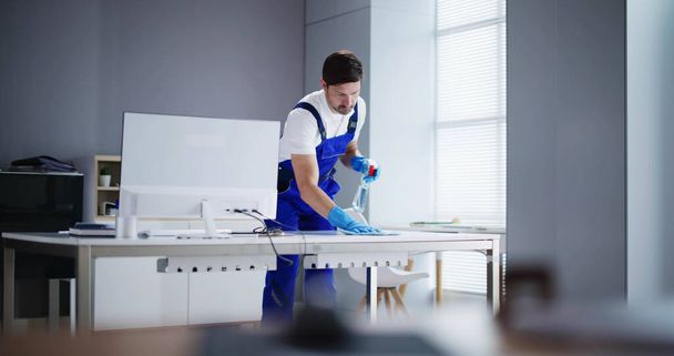 Professional Workplace Janitor Service. Office Desk Cleaning - Fotoğraf, Görsel