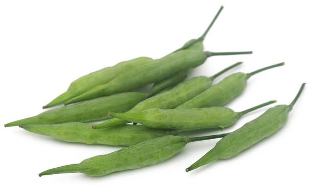 Green mustard beans over white background - Photo, Image