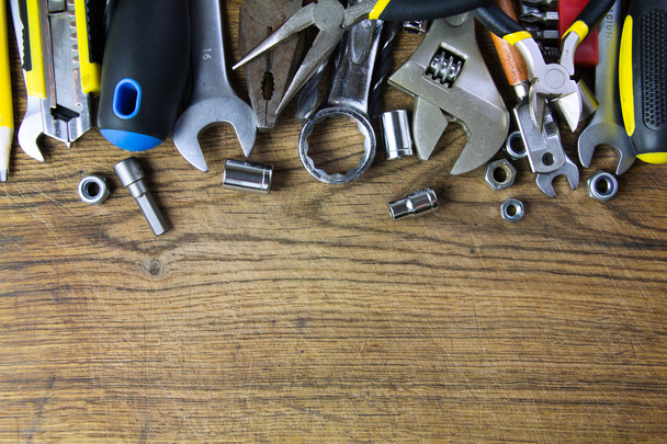 set of tools on wood board background - Photo, Image