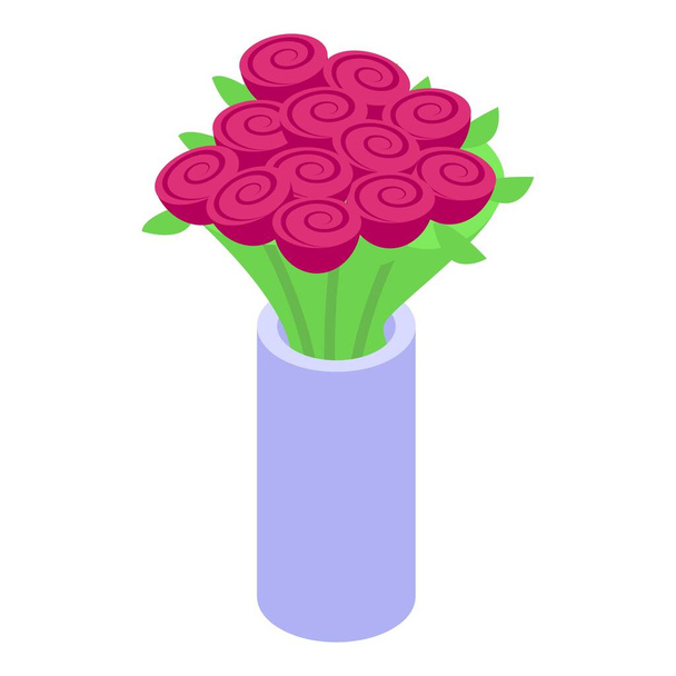 Rose flower bouquet icon isometric vector. Gift delivery. Online express - Vektör, Görsel