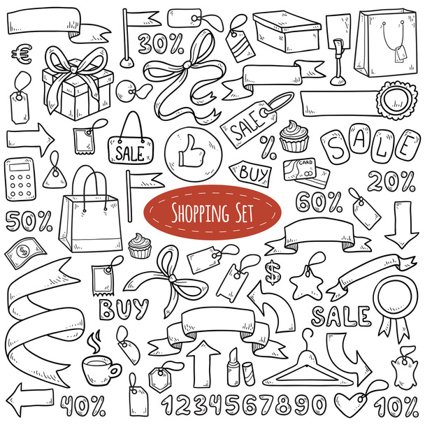 Vector set of shopping items, colorless cartoon collection - Vector, Image