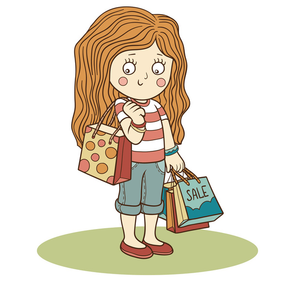 Vector illustration: girl and shopping bags - Vector, Image