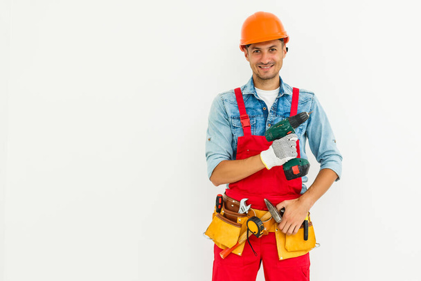 construction workers on a white background. - Foto, imagen
