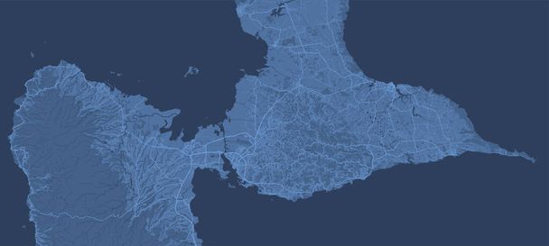 カリブ海のグアドループの青い地図。フランスの群島と海外部門と地域。都市部の街並みベクトル図. - ベクター画像
