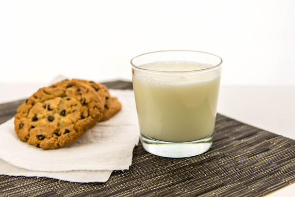 chocolate chip cookies and glass of milk - Photo, Image