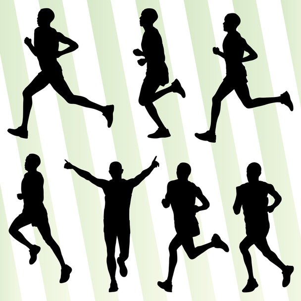 Marathon runners detailed active illustration silhouettes collec - Vector, Image