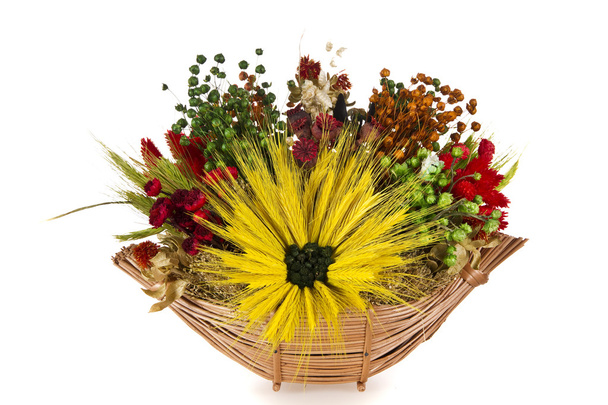 σύνθεση αποξηραμένα λουλούδια και σιτάρι - Φωτογραφία, εικόνα