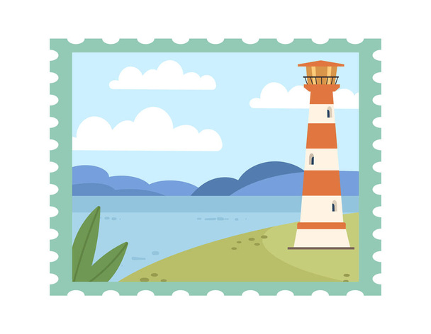 Illustrazione vettoriale del francobollo del faro - Vettoriali, immagini