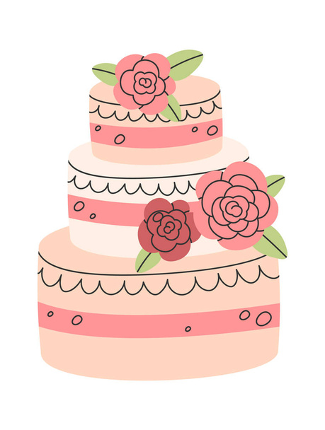 Wedding Cake With Flowers Vector Illustration - Vector, Image