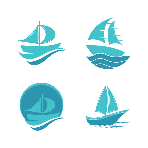 Zeilboot op zee oceaan golf met logo ontwerp eenvoudig schip - Vector, afbeelding