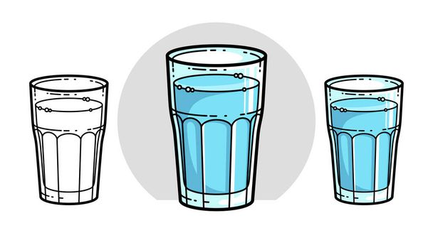 Glass of water vector illustration isolated on white, pure fresh drinking water cartoon style icon. - Vector, Image