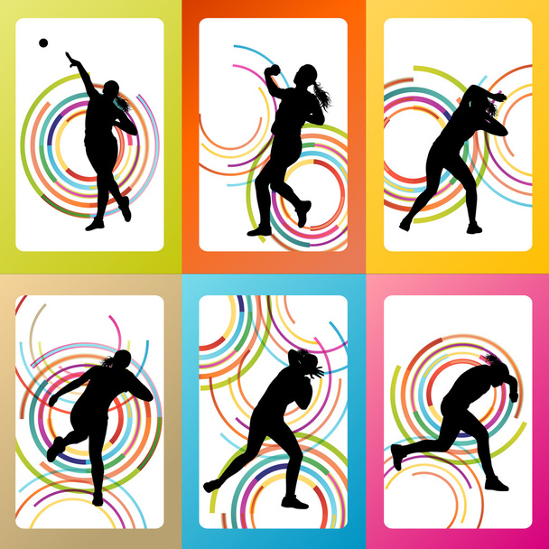 Athletic woman shot put vector background - Vector, Image