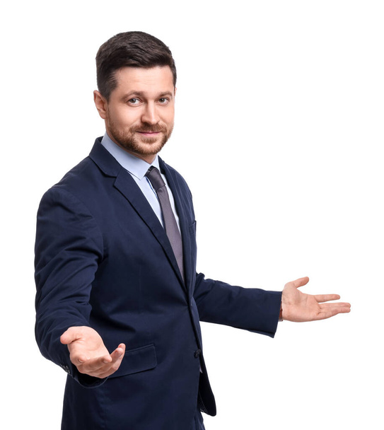 Handsome bearded businessman in suit on white background - Photo, Image