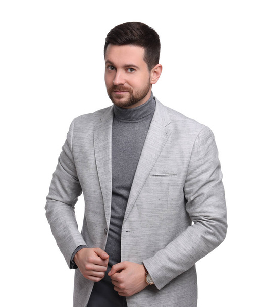 Handsome bearded businessman in suit on white background - Фото, зображення