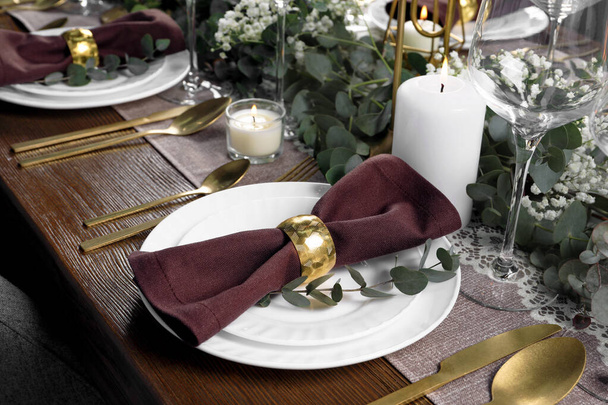 Stylish elegant table setting for festive dinner - Fotoğraf, Görsel