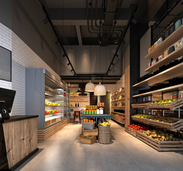 grocery fruits and vegetables store, 3d render. - Photo, Image